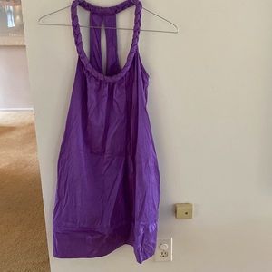 CALYPSO St Barths, Christiane Celle raw silk dress in purple with braided neck